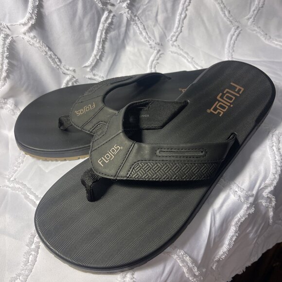 Flojos Men's Memory Foam Flip Flop Sandals BLACK/BROWN, Size 9 M US - Picture 1 of 11